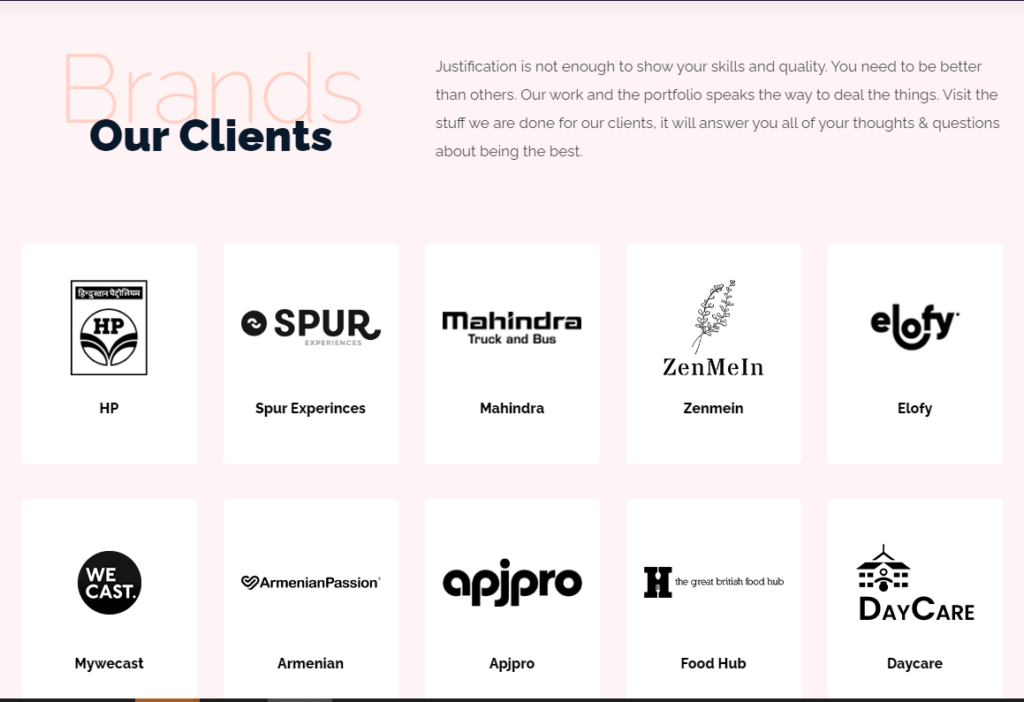 Owebest's website featuring their clients