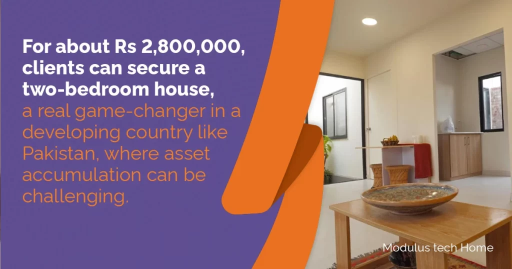 For about Rs 2,800,000, clients can secure a two-bedroom house, a real game-changer in a developing country like Pakistan, where asset accumulation can be challenging.